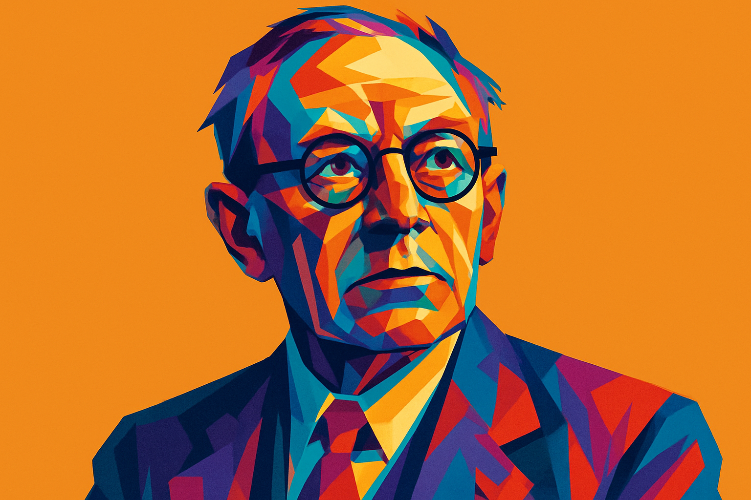 Dynamic pop art representation of George Edward Moore (1873-1958), the influential British philosopher who made significant contributions to ethics, epistemology, and metaphysics. This colorful artistic interpretation captures the intellectual gravitas of the Cambridge philosopher who challenged prevailing philosophical assumptions of his time. Moore is best known for his work "Principia Ethica," where he introduced the concept of the "naturalistic fallacy" and argued that "good" is an indefinable, non-natural property. His defense of common sense philosophy and his "open question argument" fundamentally shaped 20th-century moral philosophy. Moore also developed important theories about knowledge and perception, particularly his famous "proof" of the external world by holding up his hands. The bold geometric forms and vibrant colors in this artwork reflect the clarity and directness of Moore's philosophical approach, which emphasized precise analysis and challenged complex theoretical constructs with appeals to ordinary understanding.