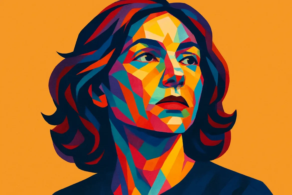 Vivid and expressive digital artwork featuring a woman in a polygonal, colorful style, set against a bright orange background. The subject gazes slightly to the side, evoking a sense of strength, reflection, and admiration—perfectly capturing the spirit of Mother's Day. The image celebrates maternal resilience and beauty through abstract color and form.