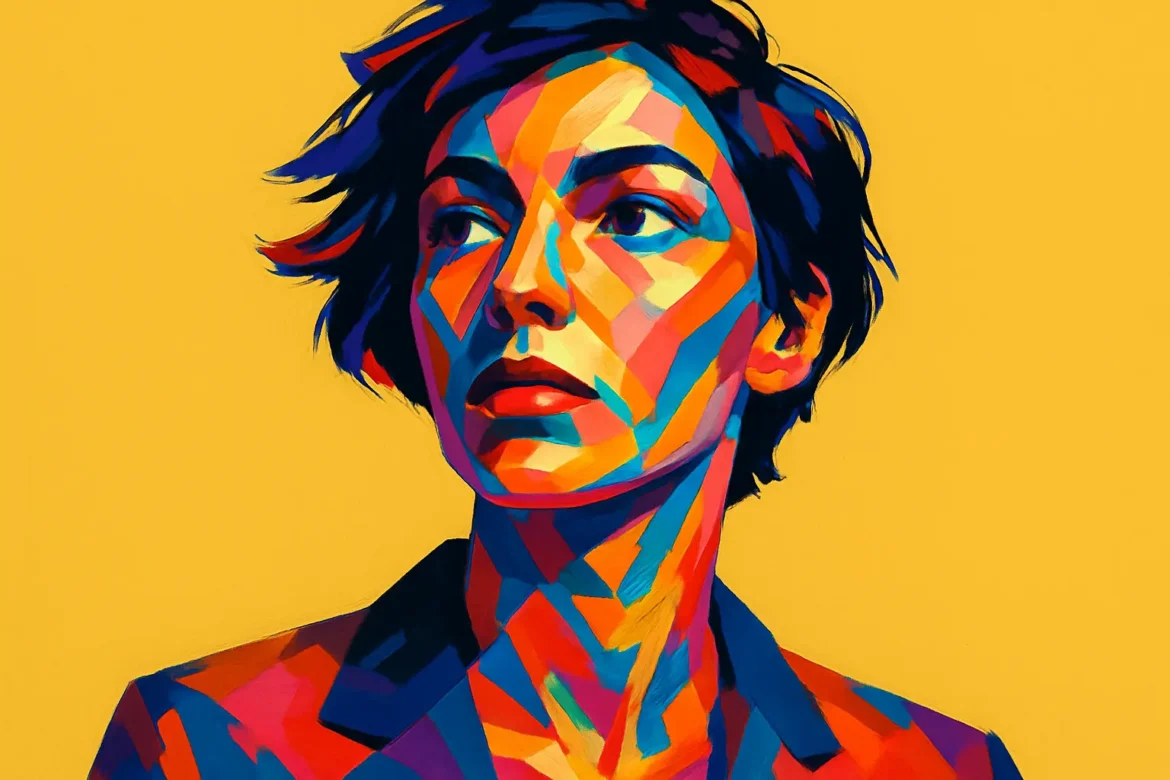 A striking and colorful digital portrait of a confident woman, rendered in a vivid WPAP (Wedha’s Pop Art Portrait) style against a bright yellow background. This modern pop art aesthetic captures the essence of individuality and bold self-expression—perfectly resonating with themes of personal empowerment often found in Instagram bios and quotes that reflect strength, creativity, and self-assurance.