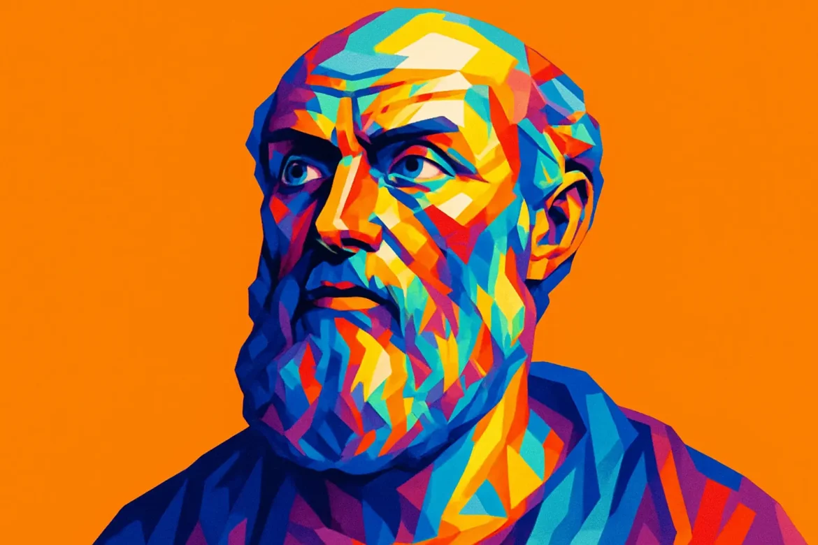 Colorful artistic portrait of Hippocrates (c. 460 – c. 370 BCE), renowned ancient Greek physician often referred to as the 'Father of Medicine'. He laid the foundations of modern medical ethics and practice, emphasizing observation, diagnosis, and the natural causes of diseases. His legacy continues to influence contemporary medicine, especially through the famous Hippocratic Oath.