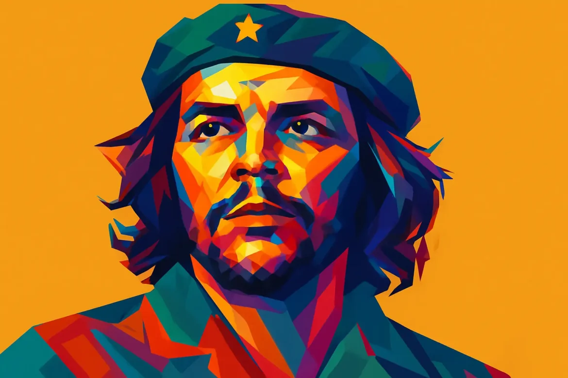Colorful pop art portrait of Ernesto 'Che' Guevara (1928 – 1967), Argentine Marxist revolutionary, physician, writer, and key figure in the Cuban Revolution. Known for his iconic image and commitment to anti-imperialism, Guevara became a symbol of rebellion and leftist movements worldwide. This stylized depiction emphasizes his enduring legacy in global revolutionary iconography.