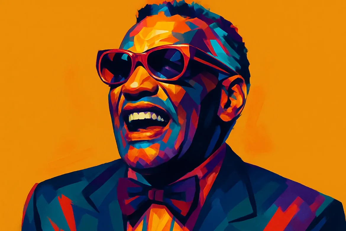 Vibrant and colorful digital artwork of Ray Charles (1930 – 2004), the iconic American singer, songwriter, and pianist who revolutionized the music world by blending gospel, jazz, blues, and R&B into what became known as soul music. Blind from the age of seven, Charles’s extraordinary talent and emotional depth made him a groundbreaking figure in 20th-century music, earning him numerous Grammy Awards and a lasting legacy as one of the greatest artists of all time.
