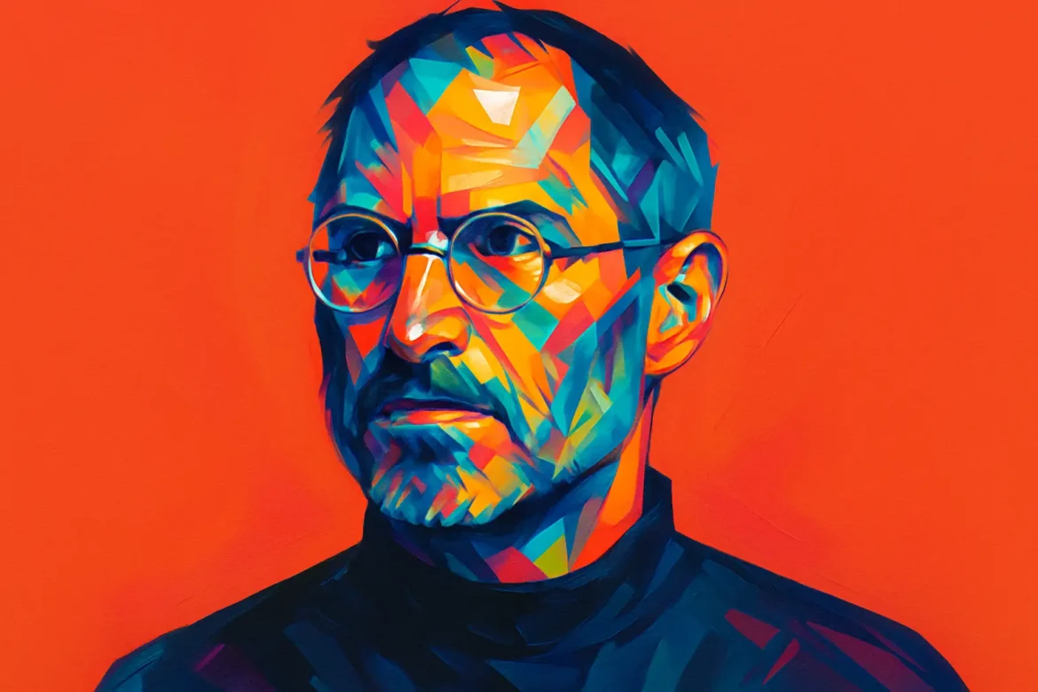 Vibrant and stylized artistic portrait of Steve Jobs (1955 – 2011), American entrepreneur, inventor, and co-founder of Apple Inc. Recognized as a leading figure in personal computing and digital innovation, Jobs left a lasting legacy with products like the iPhone, iPad, and Macintosh. His visionary leadership revolutionized technology, design, and user experience on a global scale.