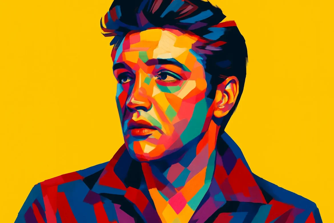 Vibrant pop art portrait of Elvis Presley, the iconic King of Rock and Roll, set against a bold yellow background. Known for his electrifying performances and deep passion for music, Elvis's legacy endures as a symbol of artistic expression and cultural revolution. This image captures his charismatic presence and enduring influence on generations of music lovers.