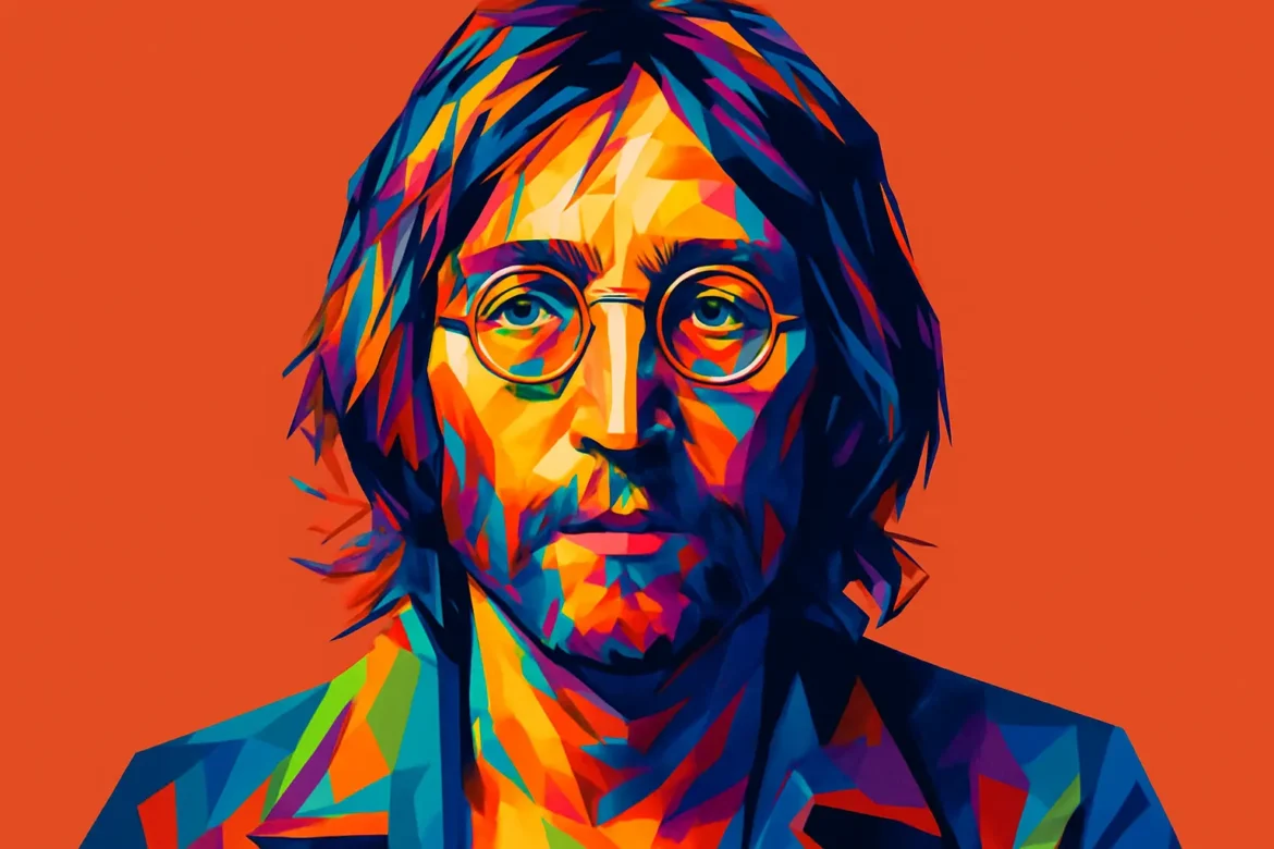 Vibrant pop art portrait of John Lennon, iconic British musician, singer, and peace activist. Known as a founding member of The Beatles, Lennon dedicated much of his solo career to promoting messages of peace and love. This colorful artwork captures his distinctive features and enduring cultural legacy, aligning with his timeless quotes advocating for a more peaceful world.