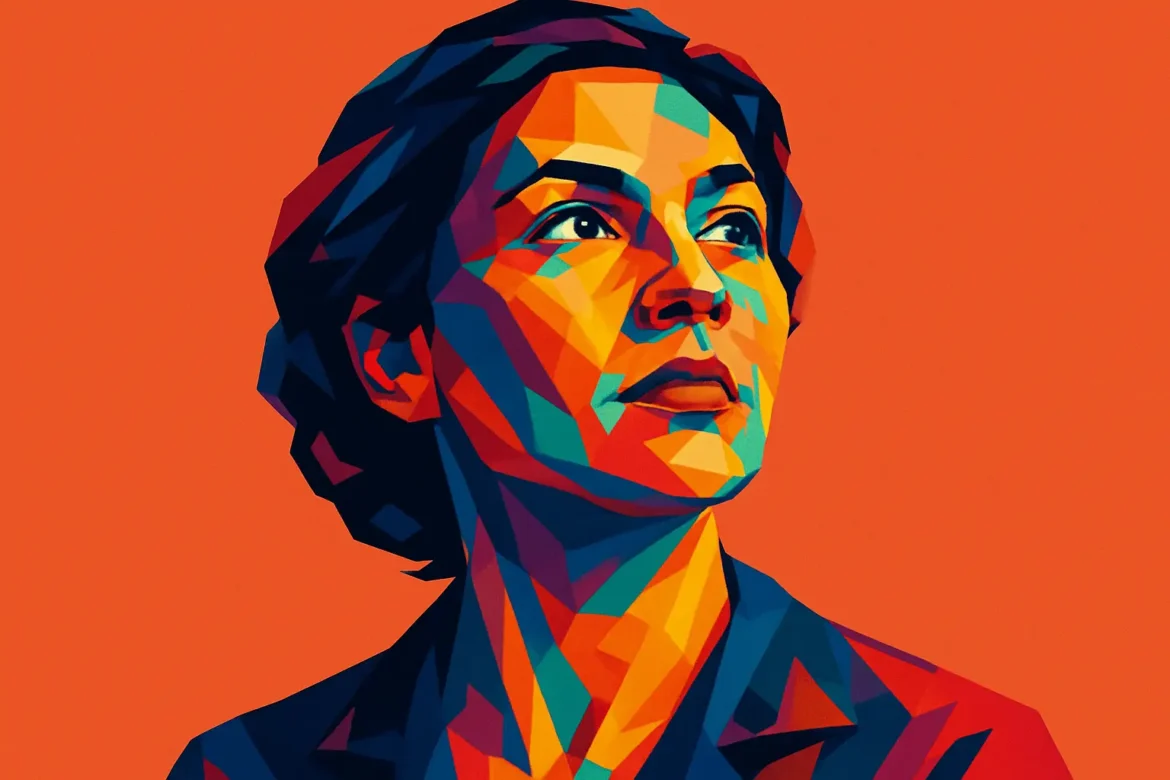 Artistic and vividly colorful illustration of a woman gazing upward with confidence and calm, symbolizing the strength, resilience, and enduring love of mothers. Set against a striking orange background, the geometric style highlights her multifaceted role and inner beauty, reflecting the inspiration behind '20 Quotes for Mothers'.