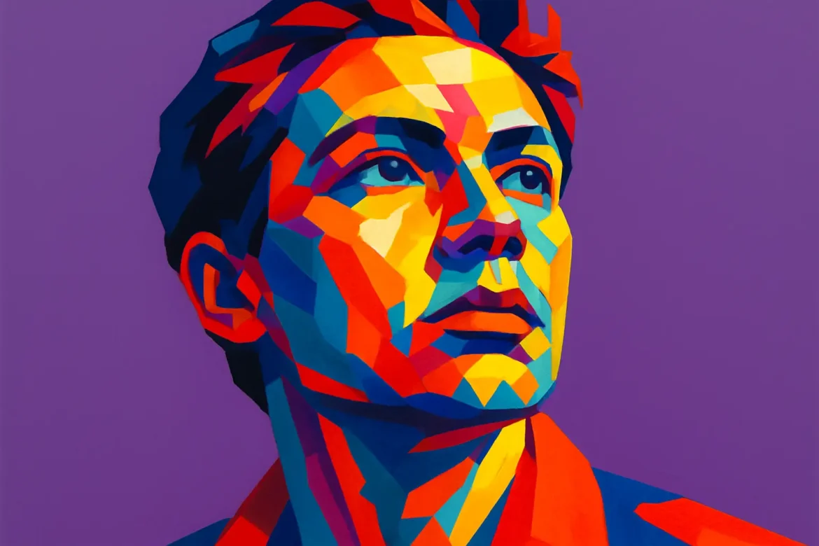 Vibrant pop art portrait of an unidentified visionary figure gazing upward, symbolizing the spirit of innovation and forward-thinking. The bold geometric shapes and vivid color palette evoke creativity, determination, and the transformative power of new ideas—hallmarks of innovators who shape the future.