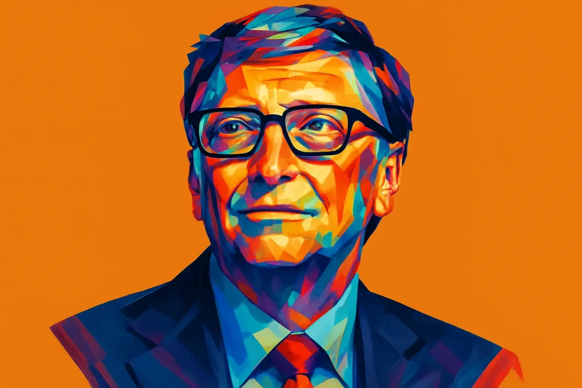 Colorful pop-art style portrait of Bill Gates, American entrepreneur, software developer, and philanthropist. Co-founder of Microsoft and one of the most influential figures in the tech industry, Gates is known not only for his role in revolutionizing personal computing but also for his extensive philanthropic work through the Bill & Melinda Gates Foundation. The image captures his visionary presence, reflecting the essence of his impactful thoughts on success.