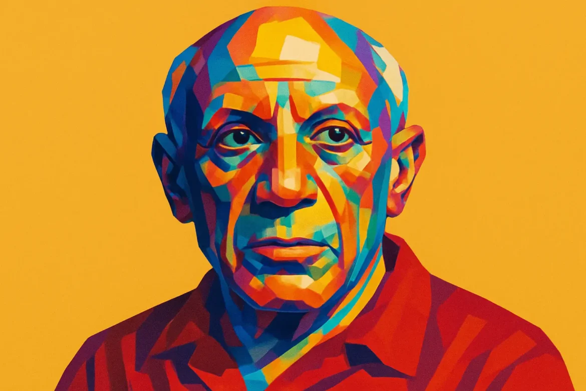 Vivid and geometric digital portrait of Pablo Picasso (1881–1973), one of the most influential artists of the 20th century. Known for co-founding the Cubist movement and revolutionizing modern art, Picasso’s legacy extends beyond painting into drawing, sculpture, and ceramics. This artistic depiction captures his bold spirit, echoing his rich perspectives on creativity, imagination, and reinvention that continue to inspire across generations.