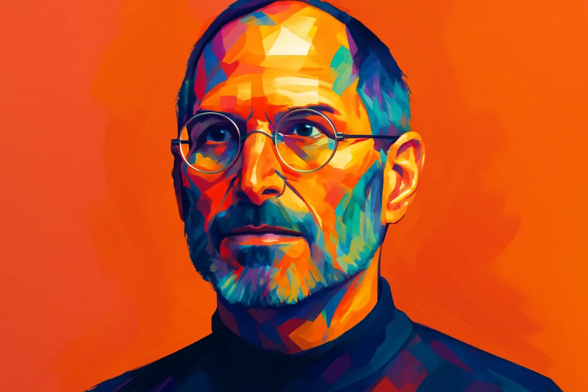 Colorful digital illustration of Steve Jobs, co-founder of Apple Inc., dressed in his iconic black turtleneck. Known for his relentless pursuit of innovation and perfection, Jobs revolutionized the tech industry with groundbreaking products like the iPhone, iPad, and Macintosh. His legacy continues to influence design, technology, and business on a global scale.