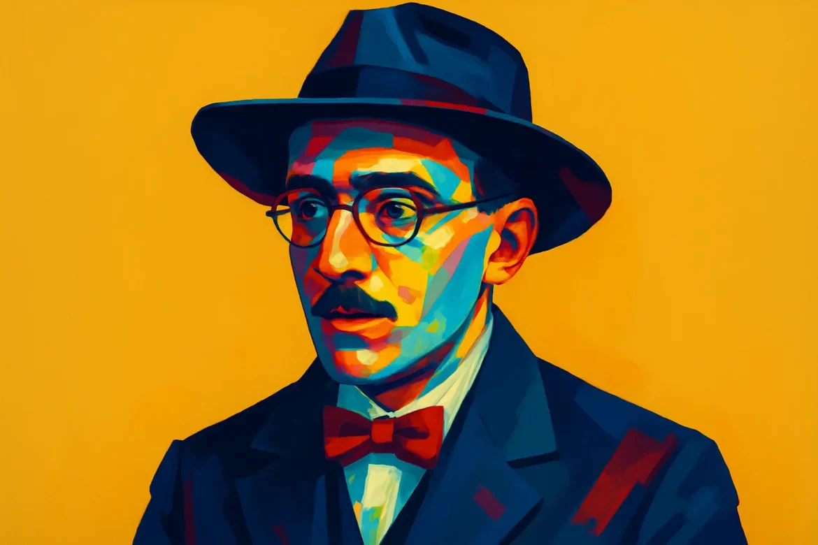 Retrato artístico y colorido de Fernando Pessoa (1888 – 1935), uno de los más grandes poetas de la lengua portuguesa y figura central del modernismo literario. Conocido por su profunda introspección y la creación de heterónimos, Pessoa plasmó en su obra reflexiones sobre la soledad, la identidad y la existencia. Su legado literario, incluyendo frases sobre la soledad, continúa inspirando a lectores en todo el mundo.