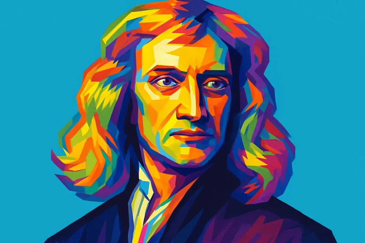 Representación artística y colorida de Isaac Newton (1643 – 1727), físico, matemático, astrónomo y filósofo británico. Conocido como una de las figuras más influyentes de la revolución científica, Newton formuló las leyes del movimiento y la ley de la gravitación universal, sentando las bases de la física clásica. Su obra 'Philosophiæ Naturalis Principia Mathematica' transformó la comprensión del universo y consolidó su legado como uno de los mayores genios de la historia de la ciencia.