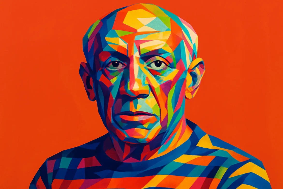 Retrato artístico y colorido de Pablo Picasso (1881–1973), uno de los artistas más influyentes del siglo XX. Conocido por cofundar el movimiento cubista y por revolucionar el arte moderno, su obra abarca pintura, escultura, cerámica y más. Este retrato multicolor refleja su estilo vanguardista y su impacto duradero en la historia del arte.