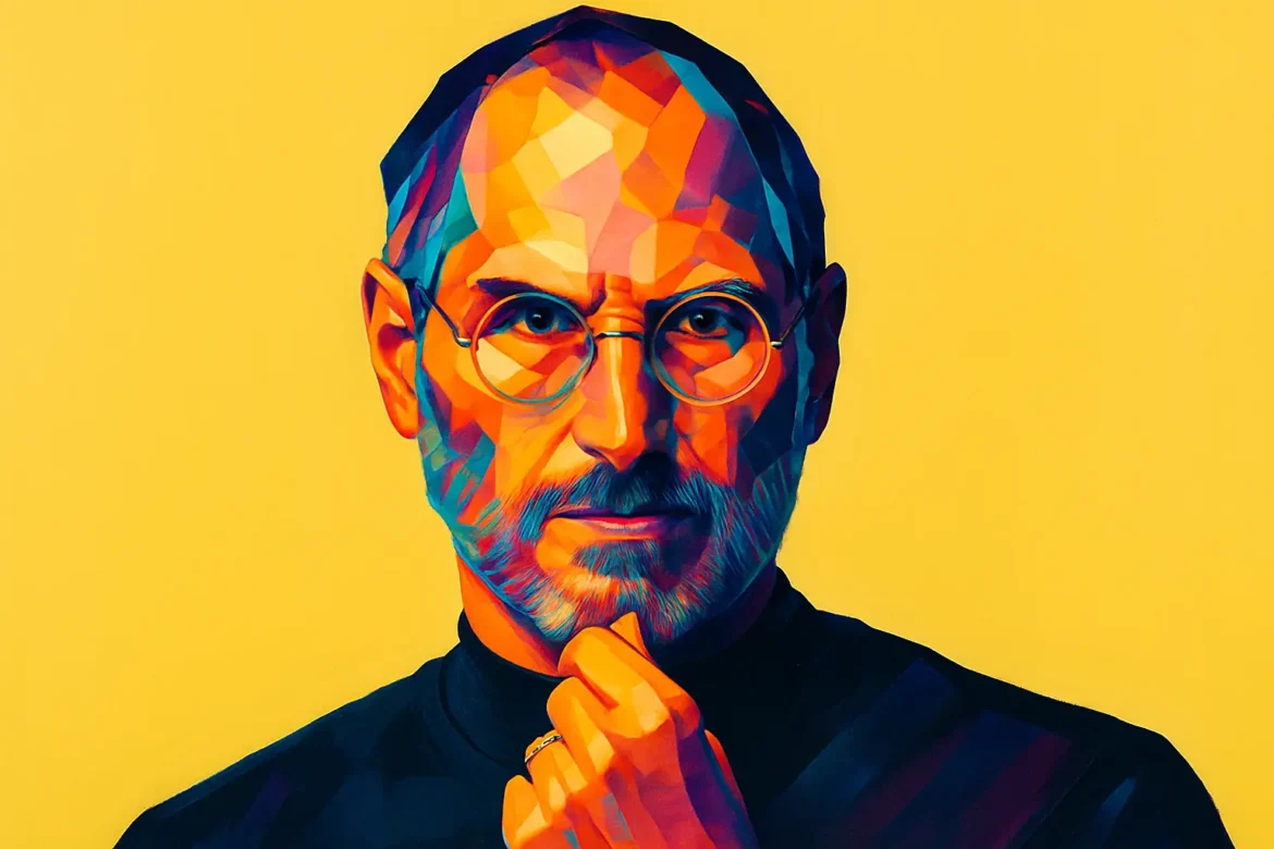 Retrato artístico en estilo pop art de Steve Jobs (1955–2011), pionero de la revolución digital y cofundador de Apple Inc. Jobs es reconocido por transformar la industria de la informática, la música y la telefonía móvil con productos innovadores como el Macintosh, el iPod, el iPhone y el iPad. Su enfoque visionario sobre el diseño, la tecnología y la experiencia del usuario marcó profundamente el mundo contemporáneo.