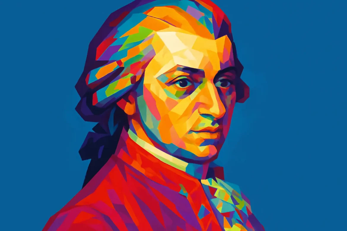 Retrato artístico de estilo pop art de Wolfgang Amadeus Mozart (1756 – 1791), célebre compositor austríaco del periodo clásico. Conocido por su extraordinario talento musical desde la infancia, Mozart compuso más de 600 obras, incluyendo sinfonías, conciertos, óperas y música de cámara. Su legado sigue siendo fundamental en la historia de la música clásica occidental.