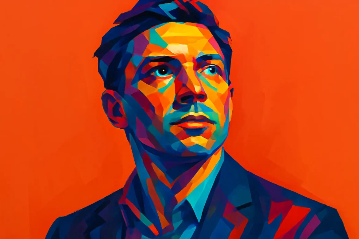 Ilustración en vibrante estilo pop art que representa a un hombre con expresión pensativa, mirando hacia arriba, sobre un fondo naranja intenso. La imagen evoca una actitud de inspiración y visión de futuro, ideal para acompañar frases motivacionales o profesionales en plataformas como LinkedIn. Los colores audaces y contrastantes refuerzan el mensaje de liderazgo, creatividad y confianza en uno mismo.