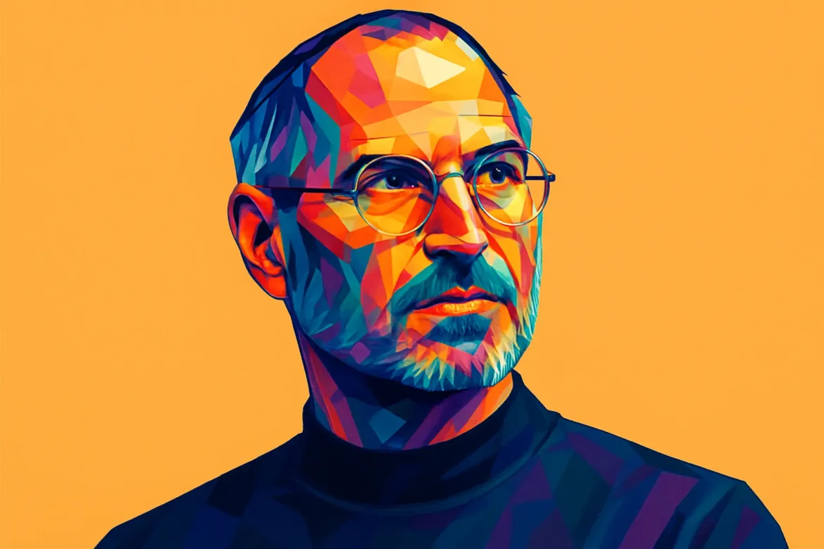 Ilustración digital estilizada de Steve Jobs, cofundador de Apple Inc., representado con un enfoque artístico de colores vibrantes y geométricos. Jobs es reconocido mundialmente por revolucionar la industria tecnológica con productos icónicos como el iPhone, iPod y Macintosh, y por sus frases inspiradoras sobre creatividad, liderazgo e innovación. Esta obra resalta su figura como símbolo del pensamiento disruptivo y la pasión por transformar el mundo a través del diseño y la tecnología.
