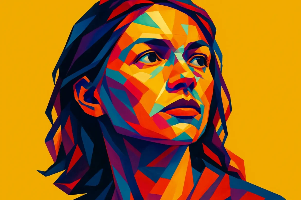 Retrato vibrante y colorido de una mujer en estilo pop art contemporáneo, con un enfoque en la fuerza, la reflexión y la determinación. La imagen transmite el espíritu del trabajo en equipo a través de la expresión segura del personaje, simbolizando cómo cada individuo fortalece al grupo con su contribución única. El fondo amarillo brillante resalta la energía positiva y la creatividad que surgen de la colaboración entre personas.