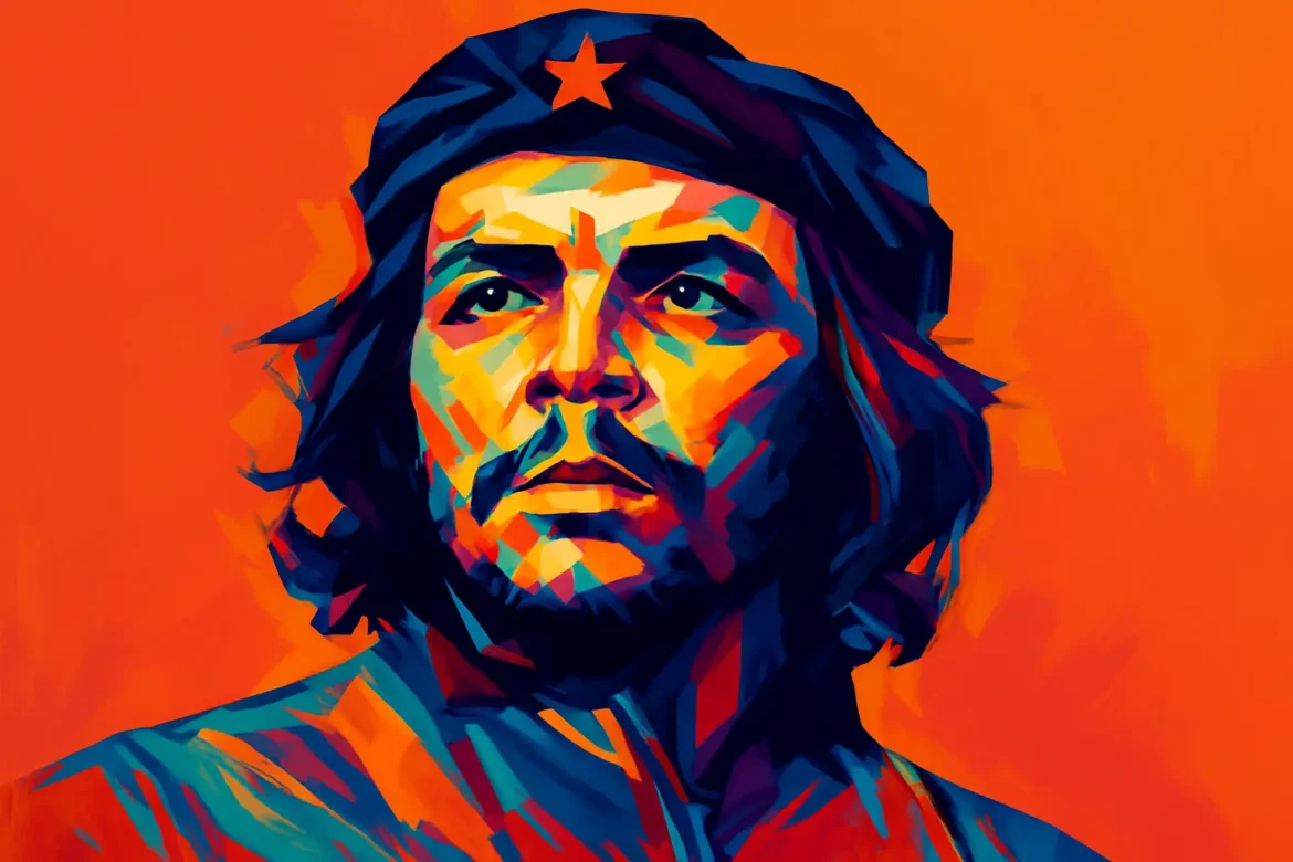 Retrato artístico y colorido de Ernesto 'Che' Guevara (1928 – 1967), médico, guerrillero y líder revolucionario argentino. Figura emblemática de la Revolución Cubana, Che se convirtió en un símbolo mundial de rebelión y lucha contra la injusticia social. Su imagen, con boina negra y estrella vermelha, es uno de los íconos más reconocibles del siglo XX.