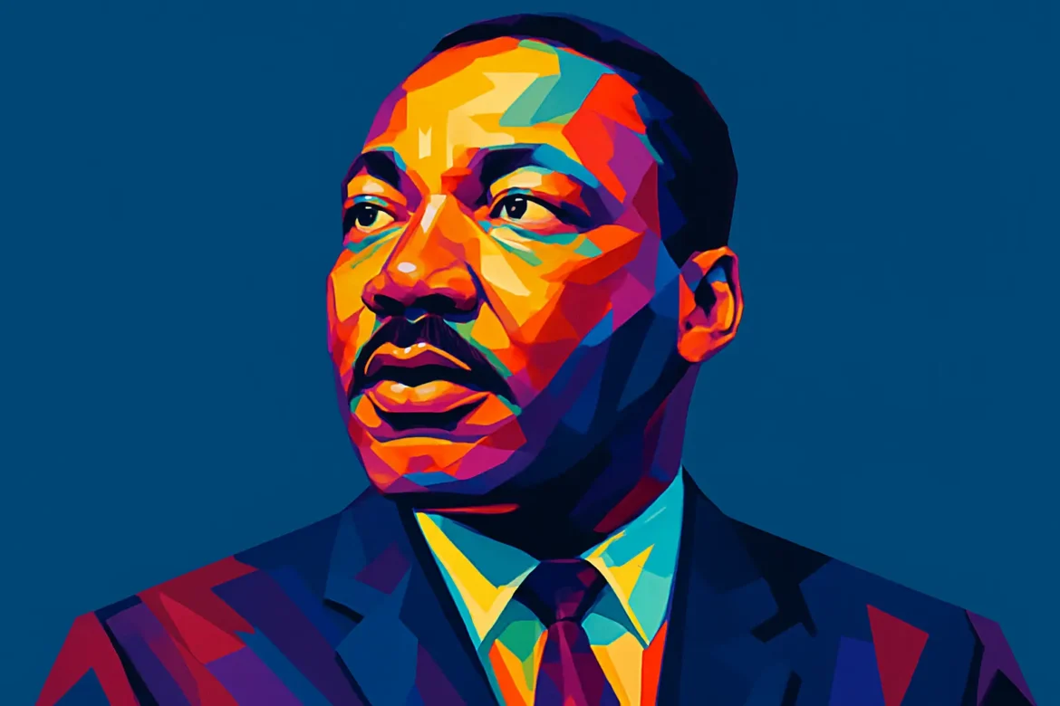 Retrato artístico y colorido de Martin Luther King Jr. (1929–1968), pastor baptista y destacado líder del movimiento por los derechos civiles en Estados Unidos. Reconocido por su lucha pacífica contra la segregación racial y por su famoso discurso 'I Have a Dream', King fue una figura esencial en la historia de la justicia social y la igualdad racial. Su legado continúa inspirando movimientos de derechos humanos en todo el mundo.