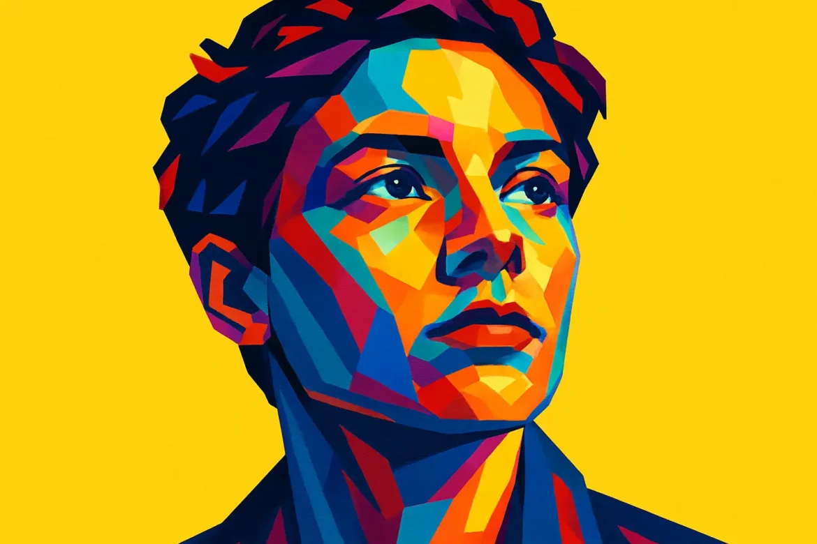 Ilustración en estilo pop art digital de una persona con expresión decidida y mirada elevada, proyectando confianza y determinación frente al futuro. El uso vibrante de colores como azul, naranja, rojo y amarillo contra un fondo amarillo sólido resalta la energía, esperanza y posibilidades del mañana. Esta obra visual simboliza el poder de la visión y el pensamiento positivo hacia lo que está por venir, en sintonía con el tema '12 Frases sobre Futuro'.