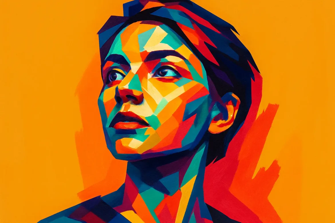 Ilustración digital en vibrantes colores neón de estilo arte pop, retratando a una mujer con expresión decidida mirando hacia el horizonte. La composición y paleta cromática reflejan una visión esperanzadora y audaz del futuro, alineada con el tema de reflexión sobre el porvenir y las infinitas posibilidades del mañana.