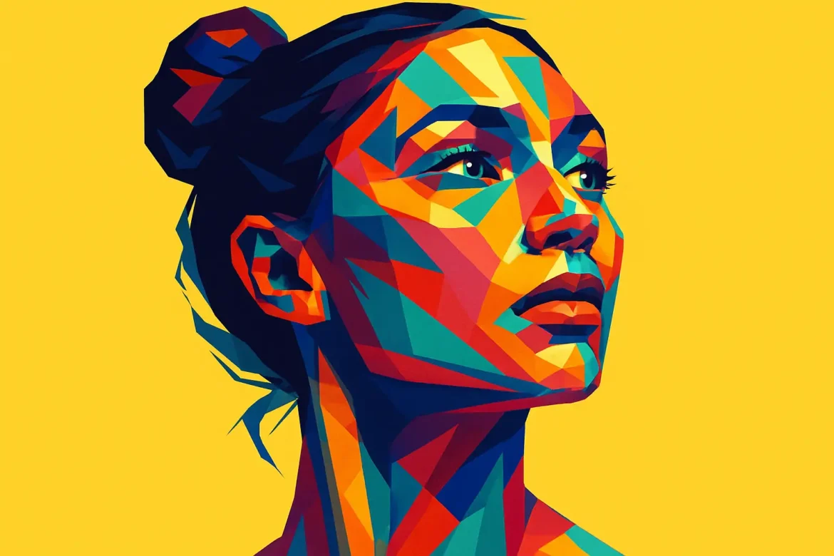 Colorido retrato artístico de una bailarina representada en estilo pop art, con un fondo amarillo vibrante que resalta la fuerza y la elegancia de su expresión. La imagen evoca la pasión, la determinación y el espíritu libre que caracterizan la danza como forma de arte y expresión personal.