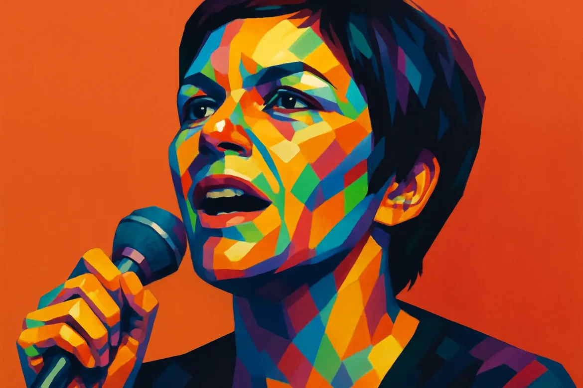 Ilustração artística em estilo pop art de Elis Regina (1945 – 1982), uma das maiores cantoras da música popular brasileira. Reconhecida por sua voz poderosa, interpretação marcante e presença de palco incomparável, Elis foi uma figura central na MPB e deixou um legado imortal em clássicos como 'Como Nossos Pais' e 'Madalena'.