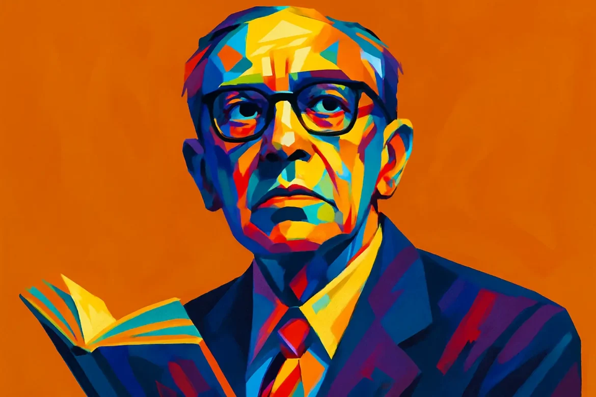 Retrato artístico e colorido de Manuel Bandeira (1886 – 1968), importante poeta, cronista e tradutor brasileiro, um dos nomes mais expressivos do Modernismo no Brasil. Conhecido por obras como 'Libertinagem' e 'Estrela da Manhã', Bandeira marcou profundamente a literatura brasileira com sua poesia intimista, marcada por reflexões sobre a morte, o cotidiano e o lirismo. A imagem o mostra com semblante introspectivo e um livro em mãos, simbolizando sua dedicação à literatura.