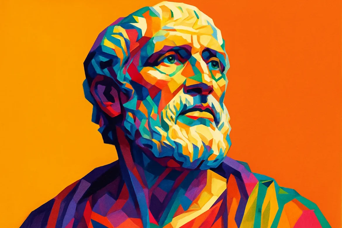 Retrato artístico de Sêneca (4 a.C. – 65 d.C.), filósofo estóico, dramaturgo e estadista romano, destacado por suas reflexões sobre a vida, a ética e a virtude. A imagem estilizada em cores vibrantes simboliza a profundidade e a intensidade de seu pensamento, que influenciou profundamente a filosofia ocidental. Ao longo de sua obra, Sêneca compartilhou ensinamentos valiosos sobre o domínio das emoções, o tempo e a importância da sabedoria interior.