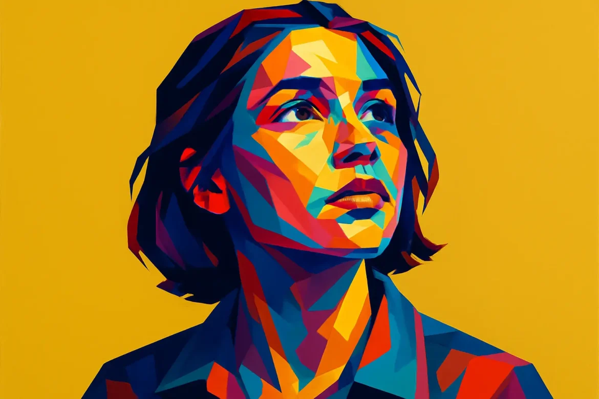 Ilustração em estilo pop art de uma jovem com expressão contemplativa, olhando para cima, em um fundo amarelo vibrante. As cores fortes e geométricas remetem à diversidade de pensamentos e à busca pelo conhecimento, simbolizando o poder transformador do aprendizado ao longo da vida.